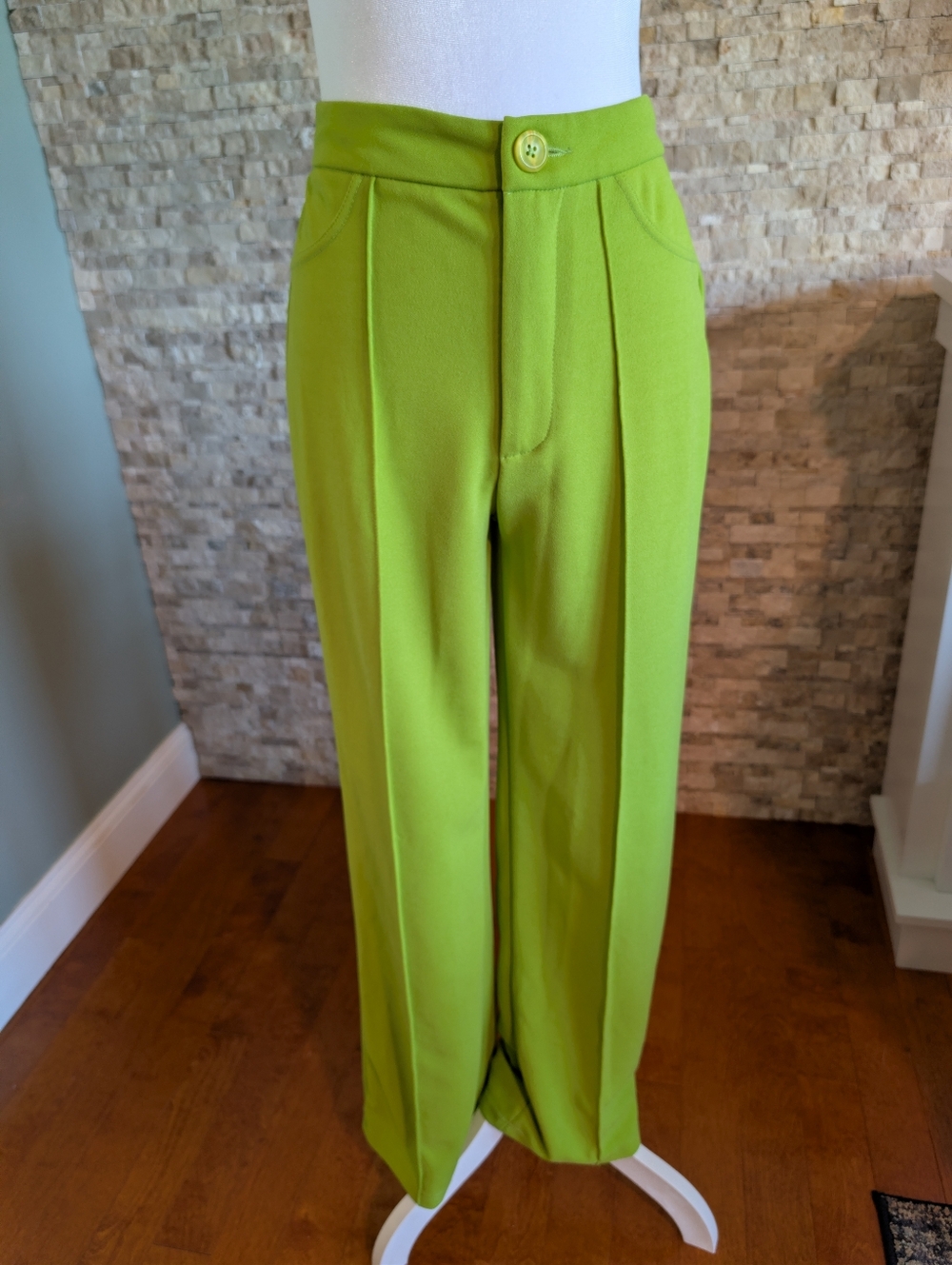 Lime Green Tailored Trousers Brat Green High Waist Wide Leg Pants Dopamine Sz S